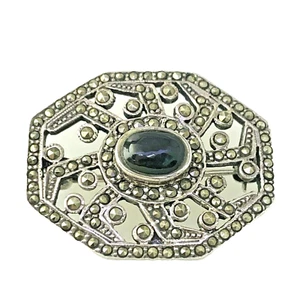 Sterling Silber Markasit & schwarzer Onyx Cabochon Brosche Anstecknadel - Bild 1 von 5
