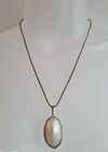 Vintage & Rare Silver 925 Mother of Pearl shell  oval Pendant and Chain