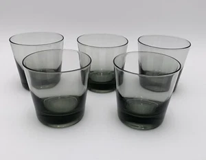 Set of 5 70s MCM Smoke Black Flared Rocks Whiskey Drinking Glasses Gray Vintage - Picture 1 of 6
