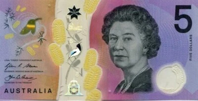 Australia 5 Dollars 2016 Circulated Polymer Bill Queen Elizabeth II. Australian  - Image 1 of 2