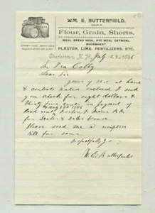 Vintage Illustrated Letterhead WM E BUTTERFIELD FLOUR GRAIN Charlestown NH 1896 - Picture 1 of 1