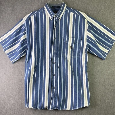 Colosseum Jeans Vintage 90s Men’s L Cotton Denim Striped Button Down Shirt SS6 - Image 1 of 4
