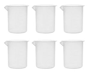 6pk Plastic Beakers, 250ml - Polypropylene Plastic - Raised Graduations, Tapered - Picture 1 of 4