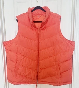 Lands End Weste Damen 3X Orange Daunen Gefüllt Puffer Gesteppt Durchgehender Reißverschluss Tasche  - Bild 1 von 12
