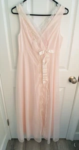 Vtg Shadowline Nightgown Womens Small Pink Wrap Lace Embroidered Lingerie Sheer - Picture 1 of 8