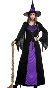 NEW Witch Costume Set Corset Style Waist Sz Large Cosplay Halloween With Hat - Picture 1 of 6