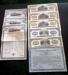 RAILROAD CERT. (9) TOTAL 5 STOCK CERTIFICATES  1 SCRIP CERTIFICATE & 3 BONDS - Picture 1 of 7