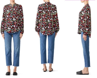 $278 EQUIPO Blusa Camisa Blusa Negra Floral Ajustada Firma Botón Para Mujer Mediana 🔥 Foto 1 de 4