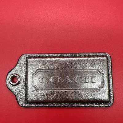 3.5" XL COACH  Gray Leather Fob Bag Charm Keychain Hang Tag - Image 1 of 4