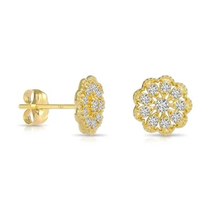 Aretes con halo de flores de diamantes de 0,18 quilates de oro macizo real de 14 quilates cultivados en laboratorio - Imagen 1 de 17
