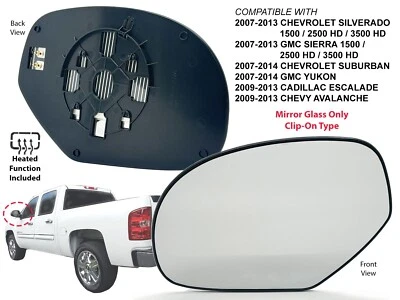 Heated Mirror Glass for 2007 - 2013 SILVERADO SIERRA YUKON SUBURBAN Driver Side - Image 1 of 4