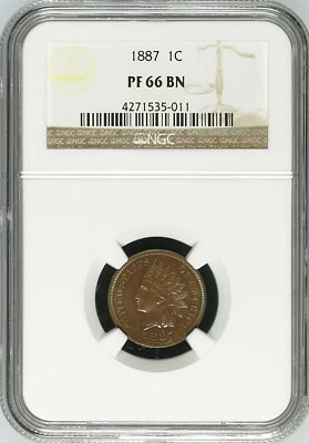 1887 Proof Indian Head Cent Coin - NGC PF-66 BN - NGC Price Guide $1,200 - Image 1 of 2