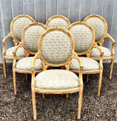 1970s Louis XVI Faux Bois Armchairs With Donghia Upholstery - Set of Six Cover