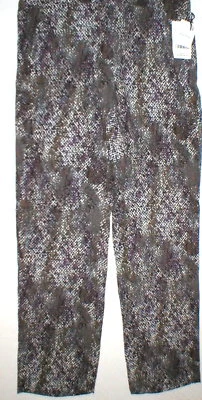 Pantalones de seda para mujer Worth New York nuevos con etiquetas $398 12 estampado de serpiente púrpura blanco alto gris  Foto 1 de 4