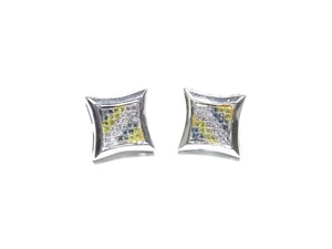 Quadratische Ohrringe 10 Karat Weißgold 0,36 kt Weißblau & Kanarienvogel Rundschliff Diamant  - Bild 1 von 4