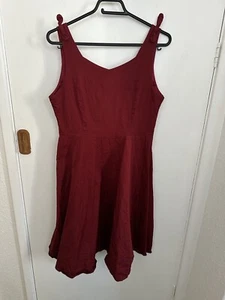 Maroon Red Size 16 Fit & Flare 50’s Rockabilly Style Sleeveless Strappy Dress (G - Picture 1 of 7