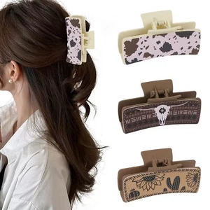 Western Hair Clips 3pcs Large Leather Hair Clip Claw for Women Retro Sunflowe... - Picture 1 of 6