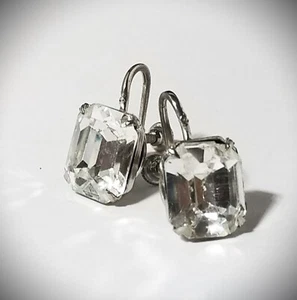 Pendientes de plata esterlina dorsos atornillados grandes corte esmeralda transparente estrás vintage - Imagen 1 de 4