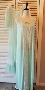 Vintage Movie Star Women's Small Mint Green With Lace Peignoir Gown & Robe Set - Picture 1 of 13