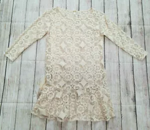FREE PEOPLE SZ 0 X SMALL CREAM FLORAL LACE 3/4 SLEEVE TULIP MINI DRESS TUNIC - Picture 1 of 5