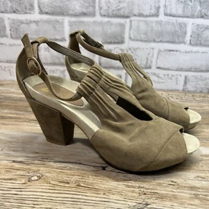 Earthies Women's Size 9 Veria Taupe Kid Suede Peep Toe Pump - Picture 1 of 11