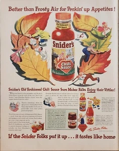 Salsa de chile Sniders 1944 anuncio vintage 14 x 10 mejor que el aire helado - Imagen 1 de 1