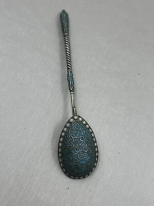 Antique Cloisonne Enamel Russian Imperial Silver 84 Hallmark Spoon 4 inches - Picture 1 of 5