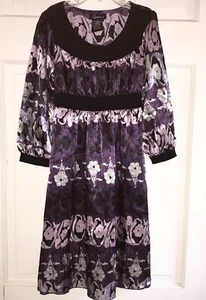 SPEECHLESS Girls SILKY FLORAL Dress 12 Purple Gray Black Empire Waist - Picture 1 of 4