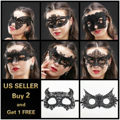 Máscara facial feminina sexy de renda preta para os olhos baile de festa baile fantasia de Halloween - Imagem 1 de 4