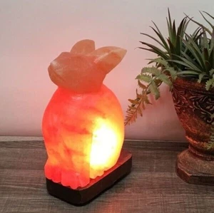 Natural Himalayan Pink Salt Bunny Shape Lamp, Dimmer Switch, Ionizer Lamp, 8" - Picture 1 of 5