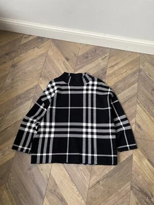 Suéter de lana vintage Akris Punto de gran tamaño para mujer negro blanco a cuadros cuello falso cuadrado - Imagen 1 de 8