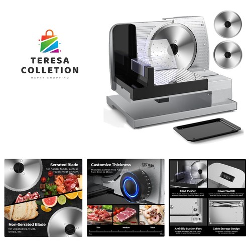 OSTBA Meat Slicer with Two Removable Stainless Steel Blades&Food Tray