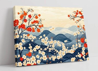 JAPANESE STYLE MOUNTAIN ART -FRAMED CANVAS WALL ART PICTURE PRINT - Image 1 of 2