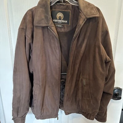 MEN’S WEATHERPROOF GARMENT COMPANY SUEDE BOMBER JACKET SIZE L BROWN $225 - Image 1 of 4