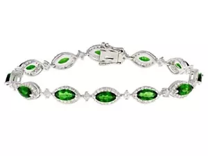 Grünes Chrom Diopside und weißer Topas Sterlingsilber Armband 10,95 ctw - Bild 1 von 4
