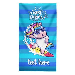 150 x 75 cm Personalised Unicorn Surf Vibes Striped Beach Towel Holiday Pool - Picture 1 of 12