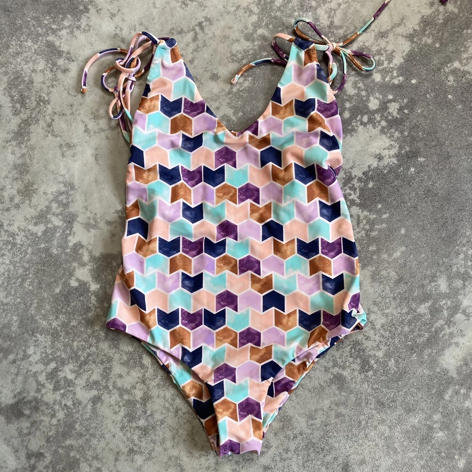 Tori Praver Swimwear Seafoam Size Medium Geometric Print One Piece Multicolor - Image 1 of 4