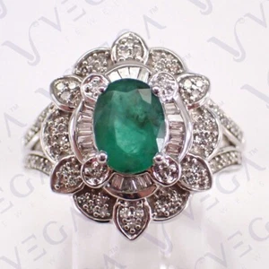 7.50Ct Oval Cut Natural Emerald & Diamond 100% Real 14k SOLID White Gold Ring - Picture 1 of 17