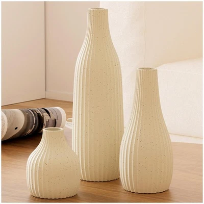 Juego de 3 Floreros Decorativos - Jarrones Modernos Estilo Boho Beige, Textura Acanalada... Foto 1 de 4