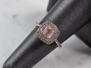 Womens Vintage Estate 10k Rose Gold Pink Quartz Diamond Ring 2.2g E4919 - Picture 1 of 6