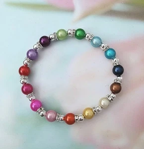 Sylvie's Magic 3 D Perlen Armband Regenbogenfarben 18 cm, Perlen  8 mm  /1145 - Bild 1 von 1