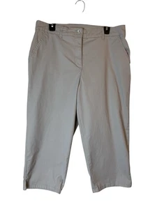 Karen Scott Cropped Pants Size 14 Khaki Elastic Waistband Pockets High Rise - Picture 1 of 7