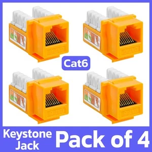 4 Pack Cat6 RJ45 Keystone Jack Yellow Ethernet Network Cable Connector Coupler - Picture 1 of 6