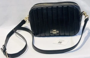 Bandolera Coach Jes Puffy Excelente Estado con Tarjeta Cuero Negro Borde Dorado - Imagen 1 de 12