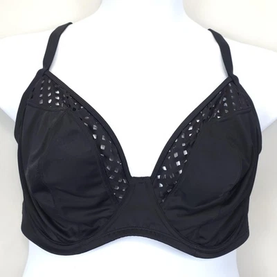 Bravissimo Swim Bra Womens 32H Black Bikini Top SW389BLK Underwire Mesh Detail - Image 1 of 4
