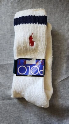 Vintage Polo Ralph Lauren Crew Sport Socks Deadstock White Men 10-13 NEW - Imagem 1 de 3