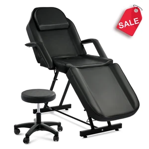 Adjustable Massage Chair w Stool Beauty Salon Bed for Facial Tattoo Barber Spa - Picture 1 of 13