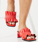 NEW ASOS DESIGN Wide Fit Wade ruched mid heeled mules in hot tomato Size 11 US