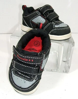 Garanimals Size 2 Baby Boy Shoes Black & Grey w/2 Straps and Red Interior (READ) - Image 1 of 4