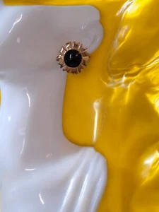 VINTAGE 1990s Celestial Earrings Pierced Statement Black Enamel Sun Gold Tone. - Picture 1 of 12